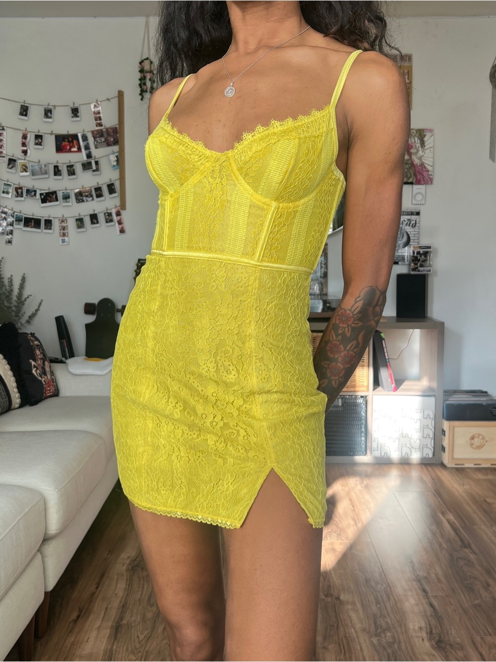 Urban Outfitters Yellow Lace Corset Dress